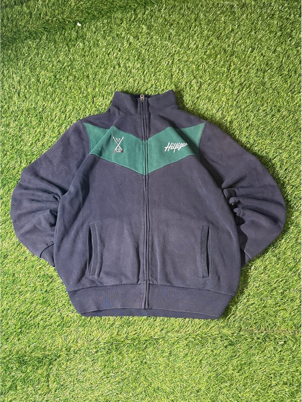 Vintage Tommy Hilfiger Full Zip Sweatshirt Navy Cotton Women's Size L